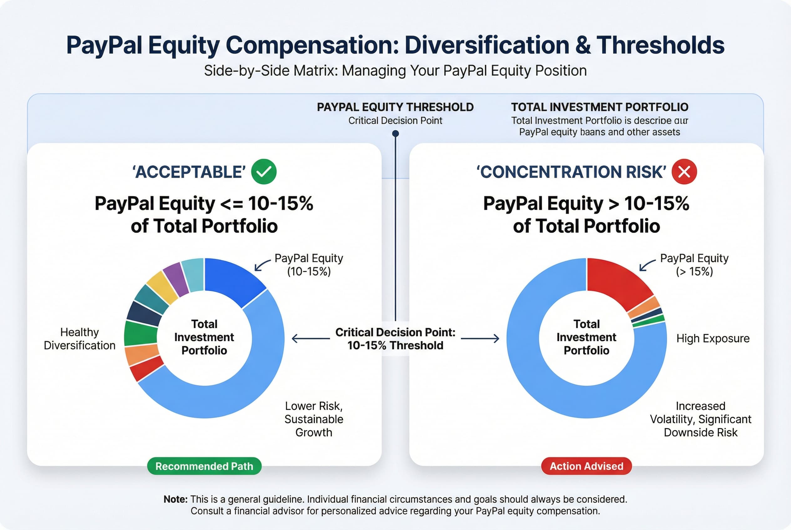 A pie chart illustrating a total investment portfolio, with the PayPal equity portion shaded to represent a maximum of 15% of the total.
